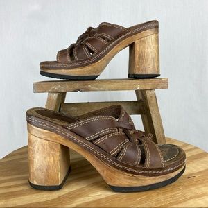 Candies Y2K 90s Chunky Leather Woodblock Heels Sz 8